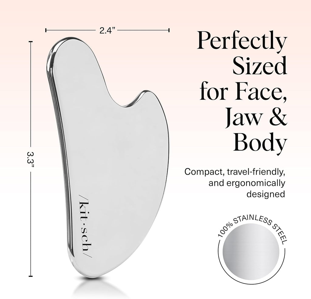 Stainless Steel Gua Sha Facial Tools - Guasha Tool for Face, Face Sculpting Tool, Neck Massager, Double Chin Reducer Gua Sha Tools, Lymphatic Drainage Massager, Facial Skin Care - Silver