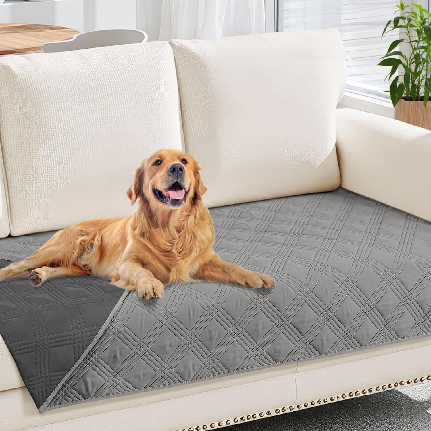 Waterproof Dog Blanket, Reversible Pet Bed Blanket, Soft Sofa Couch Cover for Dogs Washable, Waterproof Pet Couch Covers for Sofa Puppy Cats Furniture Protector(30"X70", Grey/Dark Grey)