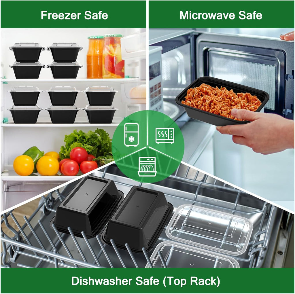 50 Pack (100-Piece) 24 Oz Meal Prep Containers Reusable with Lids, Sturdy Leakproof & Food Safe, Microwave, Freezer, Dishwasher Safe Prep Containers, to Go Take Out Plastic Food Storage