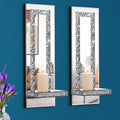 Crystal Crush Diamond Mirrored Candle Sconces, Silver Wall Candle Holder Set of 2, Wall Decorations for Living Room，Dining Room (Rectangle Stripe (Style 4))