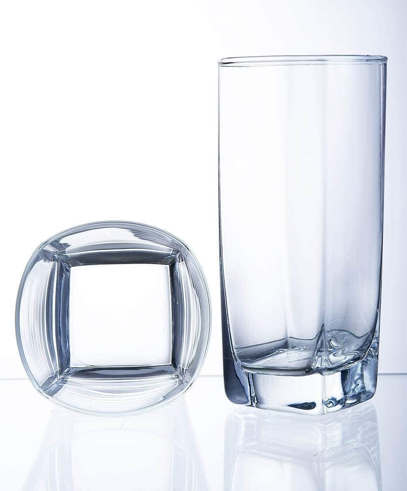 Collins Everyday Drinking Glasses Set of 16 Drinkware Kitchen Glasses for Cocktail, Iced Coffee, Beer, Ice Tea, Wine, Whiskey, Water, 8 Tall Highball Glass Cups & 8 Short Old Fashioned.