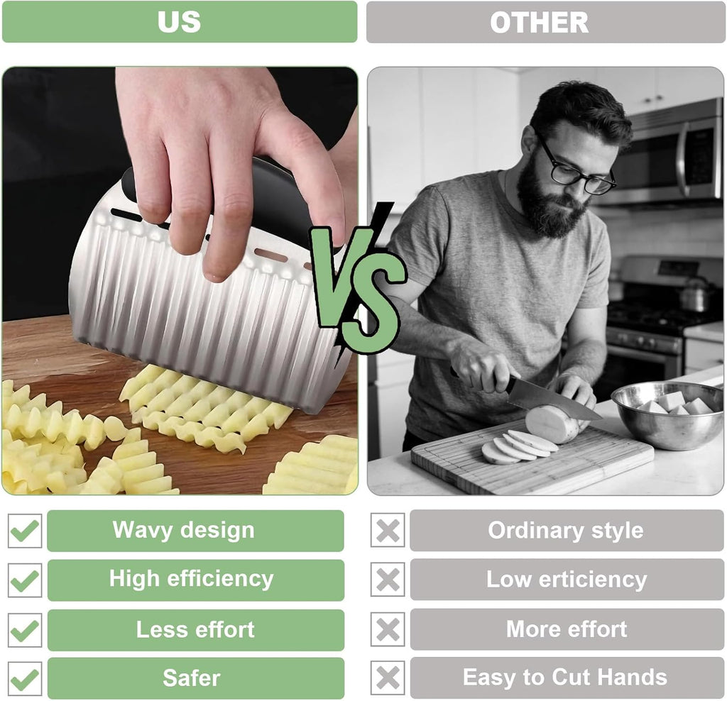 Stainless Steel Onion Holder for Slicing & Crinkle Cutter - Onion Slicer Holder, French Fry Cutter, Vegetable Cutter for Potatoes, Lemon, Tomatoes - Multi-Use Kitchen Gadgets with Ergonomic Handle