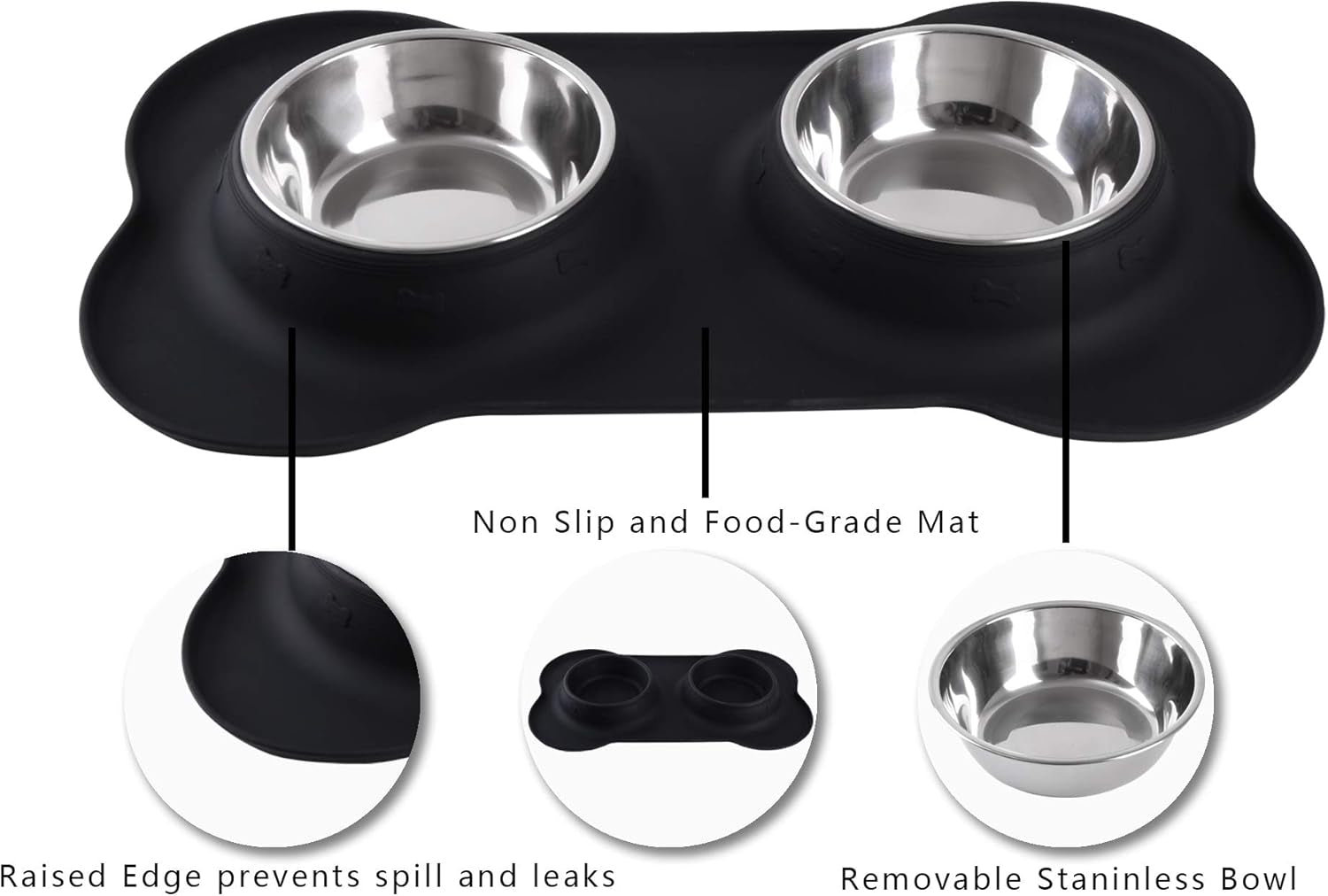 Pet Dog Bowls 2 Stainless Steel Dog Bowl with No Spill Non-Skid Silicone Mat + Pet Food Scoop Water and Food Feeder Bowls for Feeding Small Medium Large Dogs Cats Puppies (S, Black)