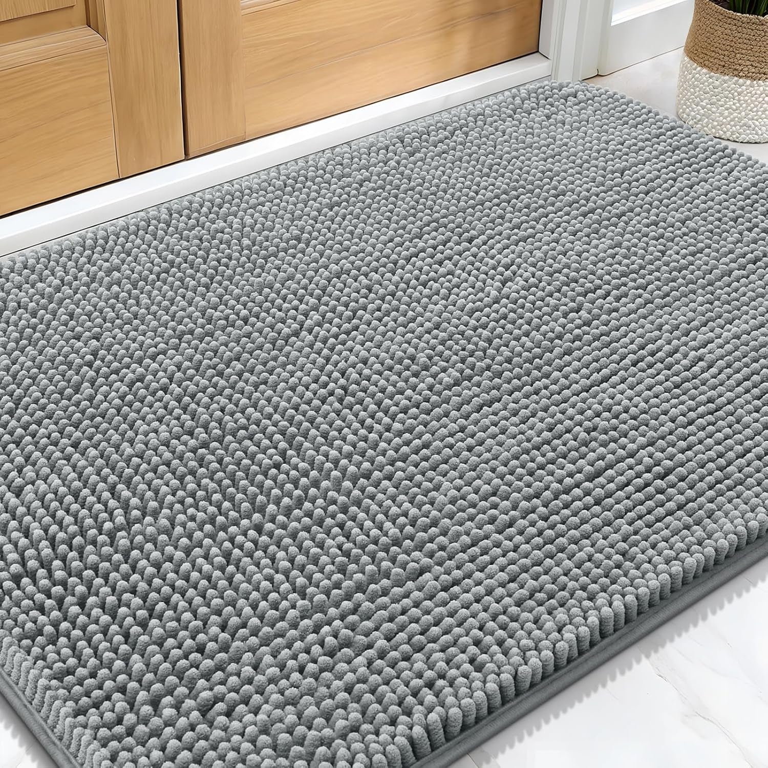 Dog Door Mat for Muddy Paws 30X20, Absorbs Moisture and Dirt, Absorbent Non-Slip Washable Doormat, Quick Dry Chenille Mud Mat for Dogs, Entry Indoor Entryway Carpet for inside Floor, Grey
