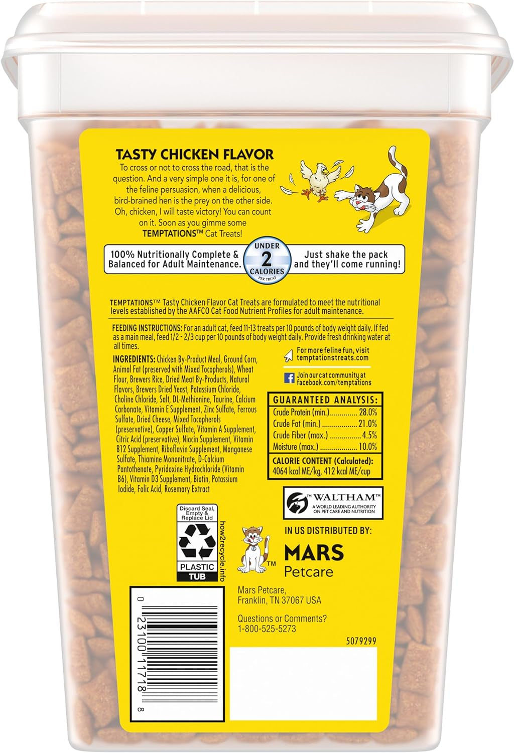 Cat Treats Classic Crunchy and Soft Cat Treats, Tasty Chicken Flavor, 30 Oz. Tub