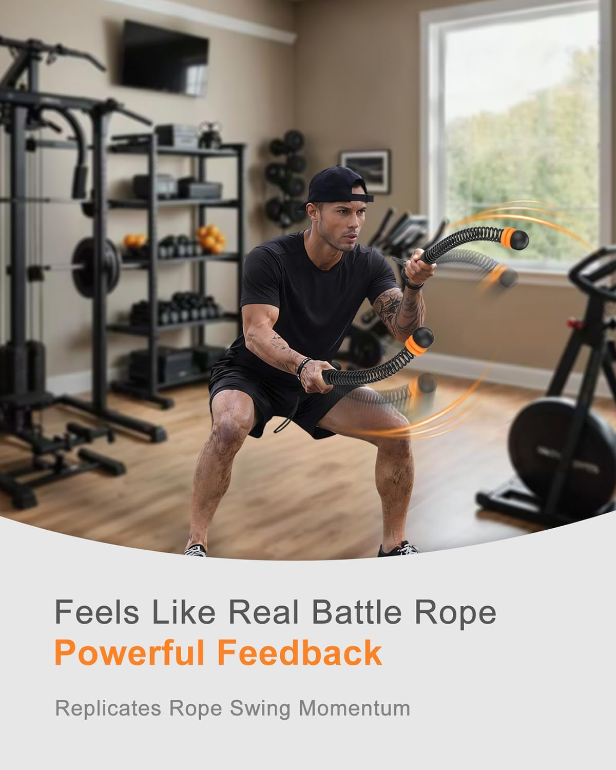 Adjustable Weighted Ropeless Battle Ropes with 6 Weight Rings, Heavy Duty Cordless Battle Rope for HIIT & Cardio Full-Body Workout, Non-Slip Spiral Handles, Home Gym Equipment for Women & Men