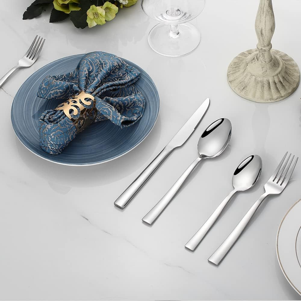 Silverware Set for 2,  10-Piece Stainless Steel Flatware Cutlery Set, Square Edge Kitchen Utensil Include Knives/Forks/Spoons, Tableware for Home/Hotel, Mirror Polished Dishwasher Safe