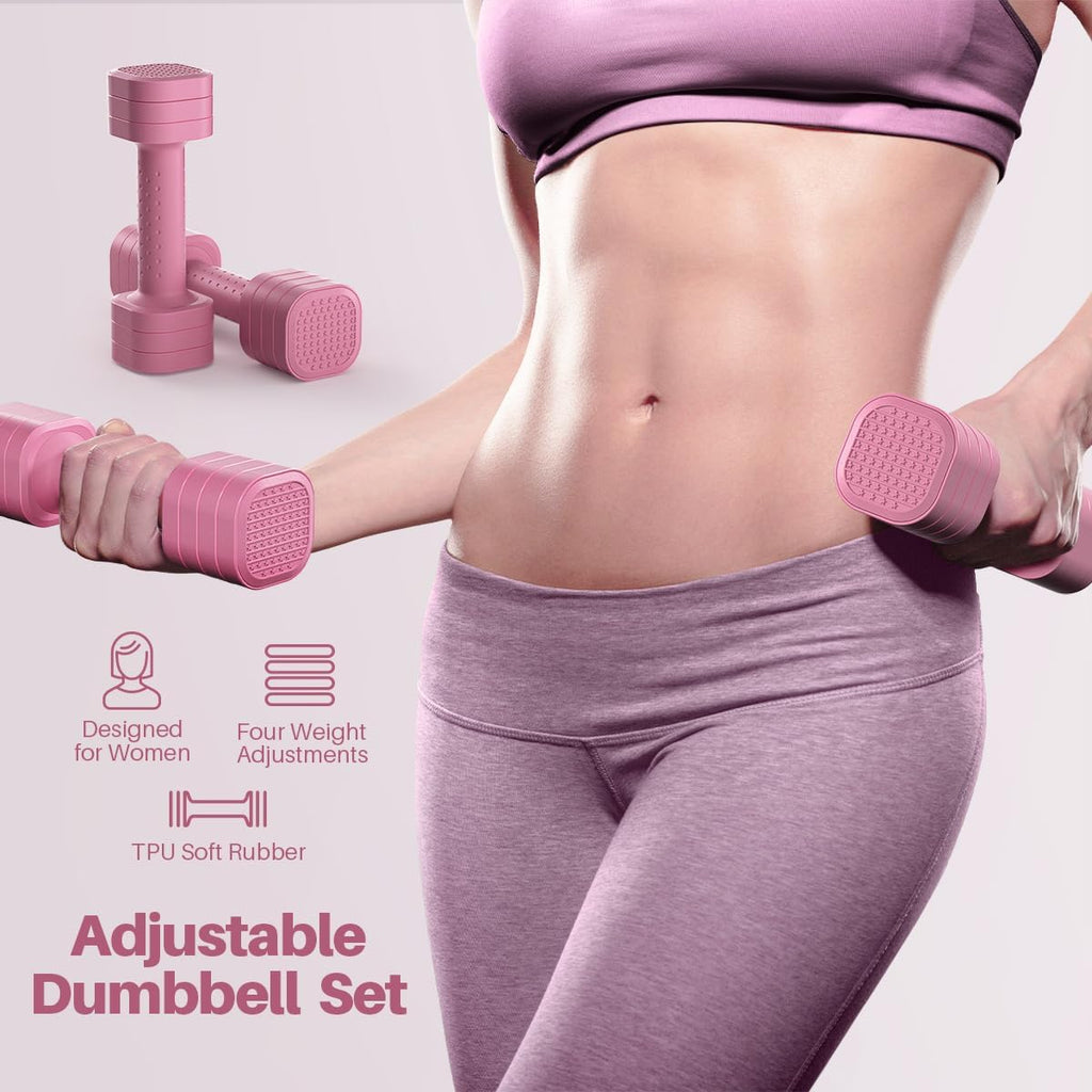 Adjustable Dumbbell Set, 4 in 1 Free Weight Dumbbell Set for Women, Hand Weight for Women at Home, Each 2Lb 3Lb 4Lb 5Lb with TPU Soft Rubber Handle for Home Gym Aquatic Fitness Equipment,Purple