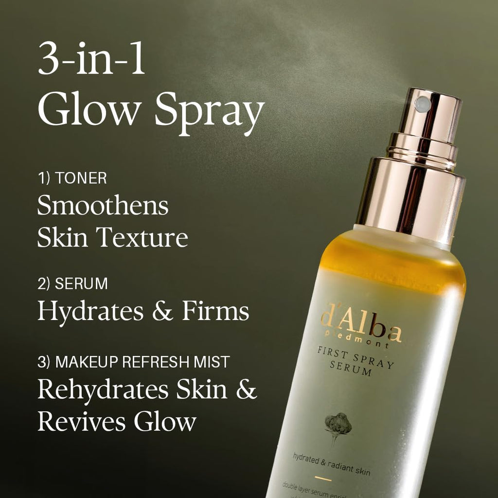 Italian White Truffle First Spray Serum, Vegan Skin Care, Light-Weight Face Moisturizer, Glow Serum for Radiant Skin, Non Comedogenic, All in One Mist, Korean Skin Care (3.38 Fl Oz.)