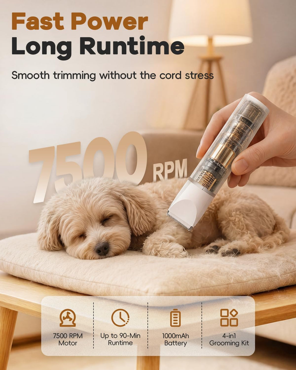 Dog Clippers Grooming Kit Hair Clipper-Low Noise Paw Trimmer- Rechargeable - Cordless Quiet Nail Grinder Shaver for Cats and Other Pets
