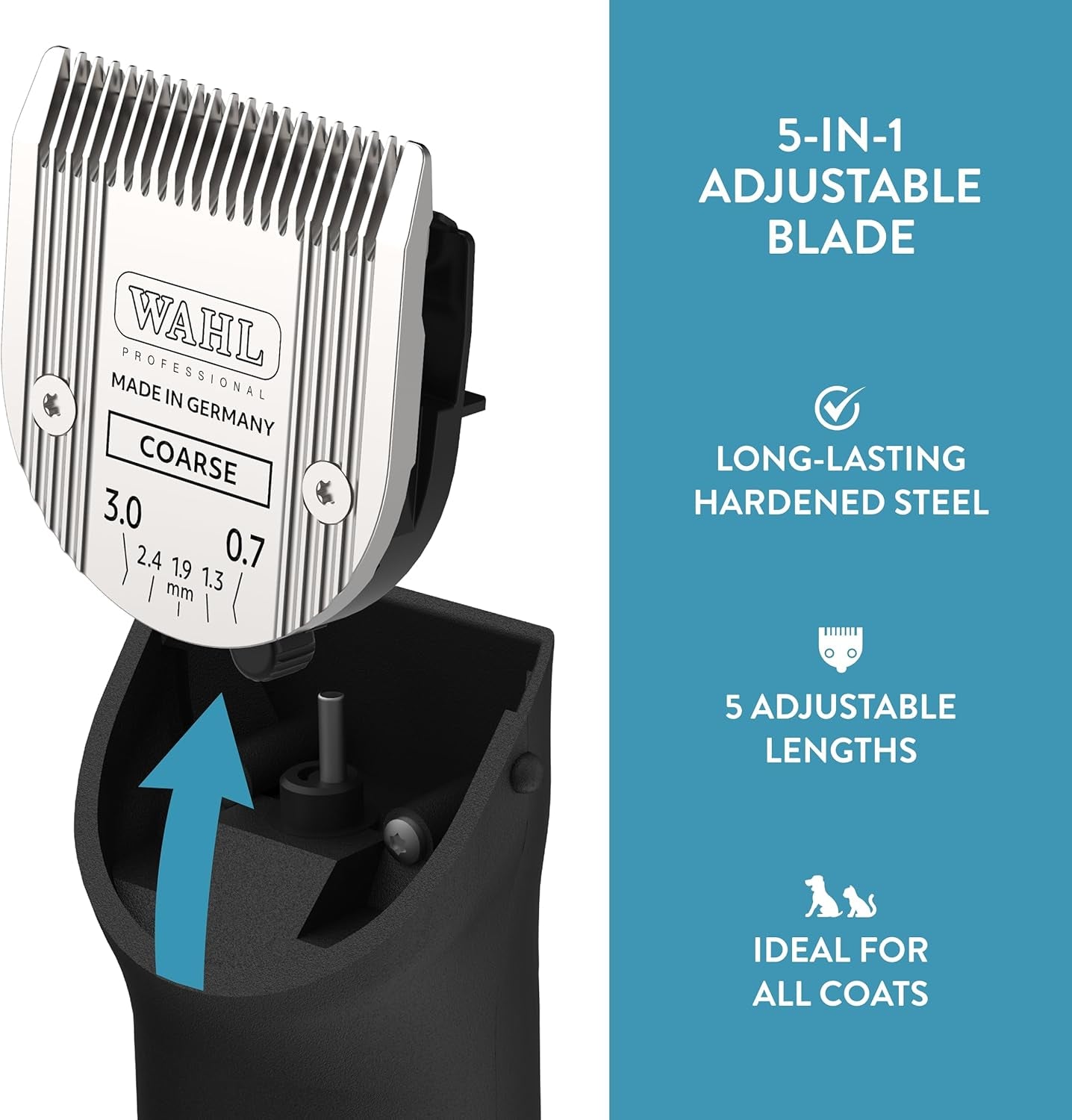 Professional Animal 5-In-1 Adjustable Blade Arco, Bravura, Chromado, Creativa, Figura, and Motion Pet, Dog, and Horse Clippers - Coarse (2179-401)
