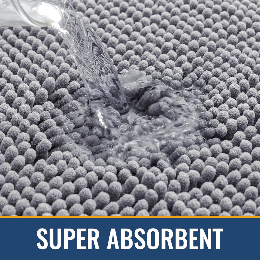 Bathroom Rugs 30X20, Extra Soft Absorbent Shaggy Chenille Bath Rugs, Machine Washable Rubber Backing Non-Slip Bath Mats for Bathroom Floor Tub and Shower, Home Decor Accessories, Grey
