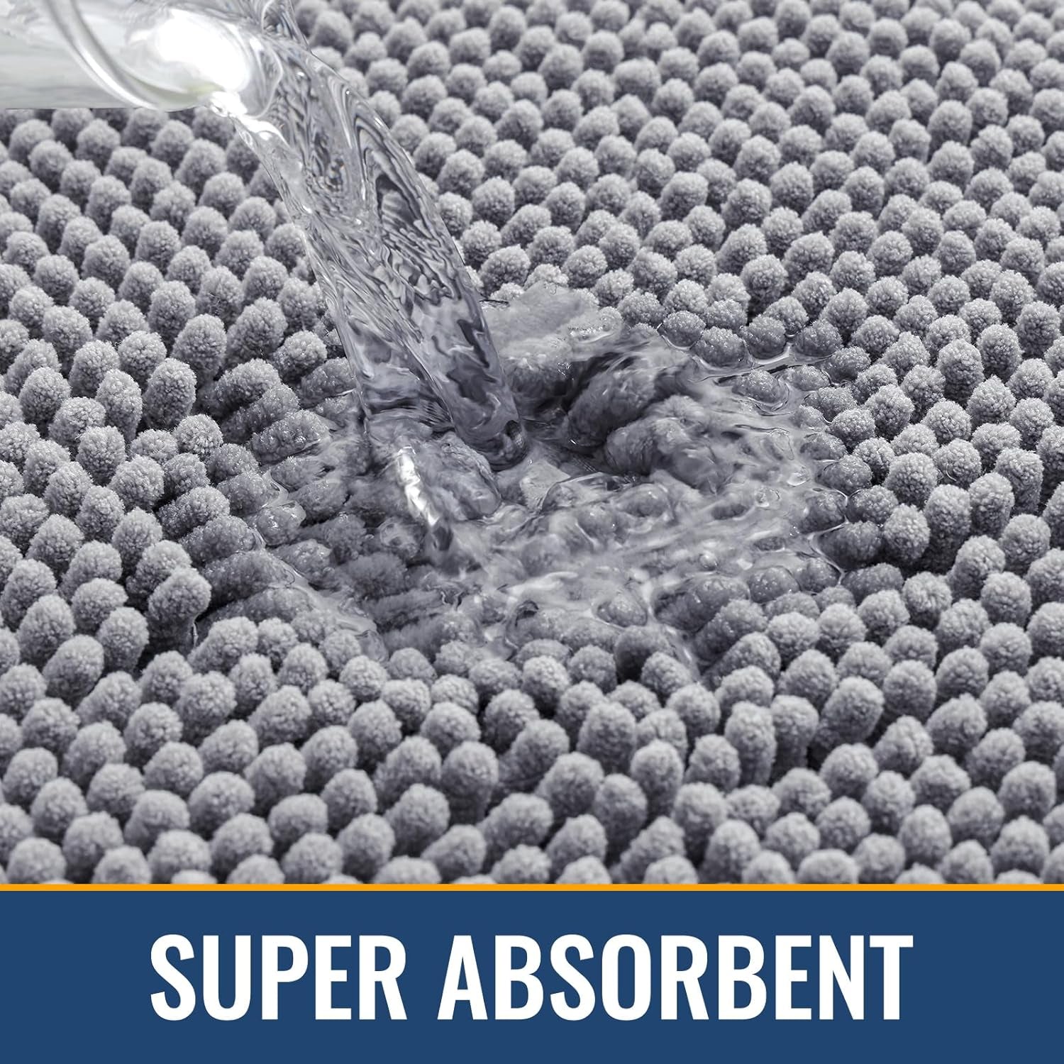 Bathroom Rugs 30X20, Extra Soft Absorbent Shaggy Chenille Bath Rugs, Machine Washable Rubber Backing Non-Slip Bath Mats for Bathroom Floor Tub and Shower, Home Decor Accessories, Grey