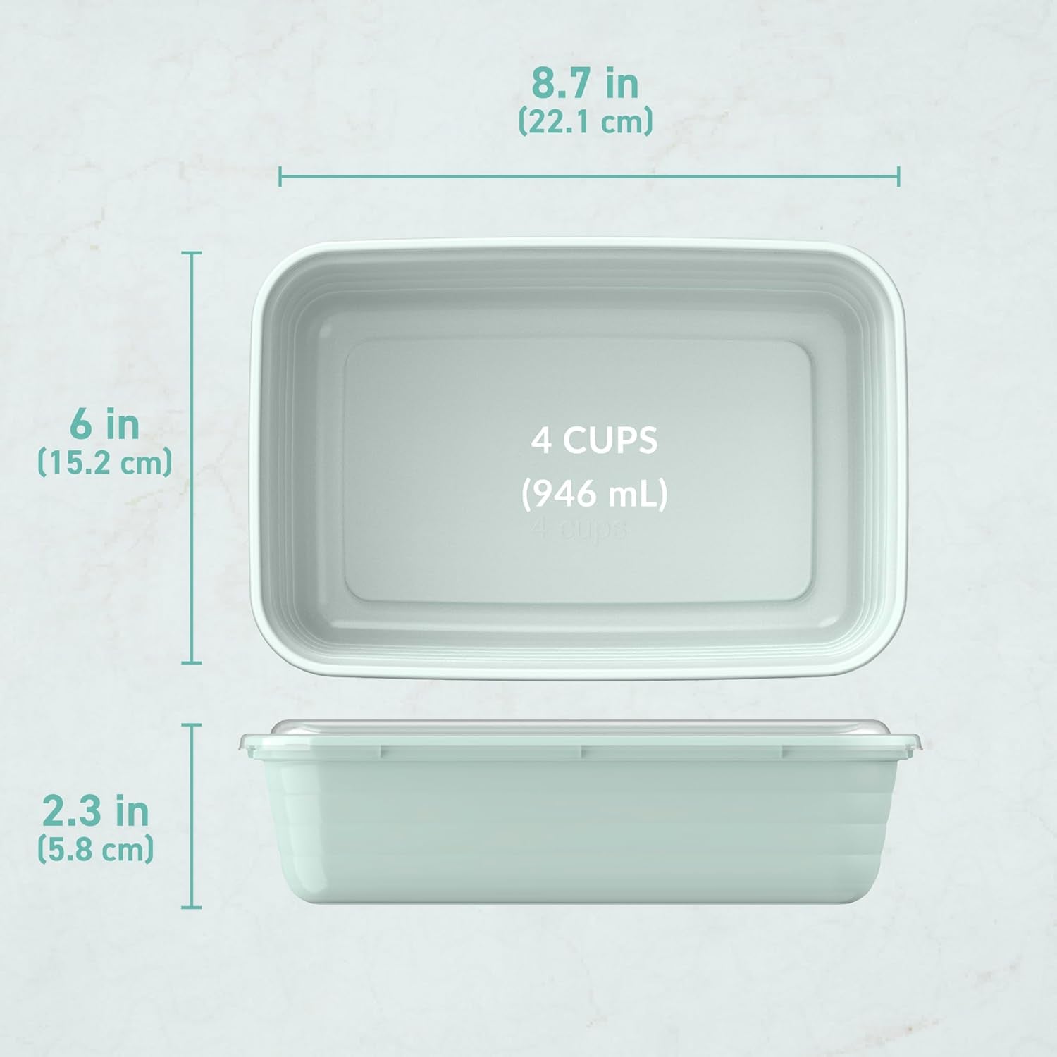 Prep - 20-Piece 1-Compartment Reusable Meal Prep Containers with Lids, PFAS & BPA Free Materials, Durable, Microwave, Freezer, & Dishwasher Safe to Go Food Storage (Mint)