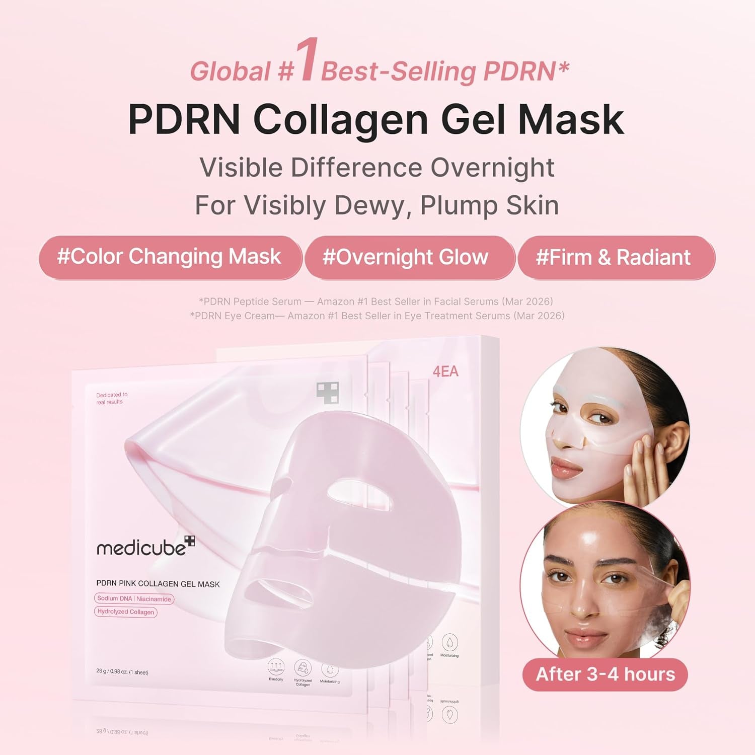 Jelly Gel Mask with Salmon DNA PDRN Pink Collagen | Overnight Face Mask for Glass Glow Skin | Elasticity, Hydrating, Firming and Moisturizing | Korean Skincare, 28G X 4Ea