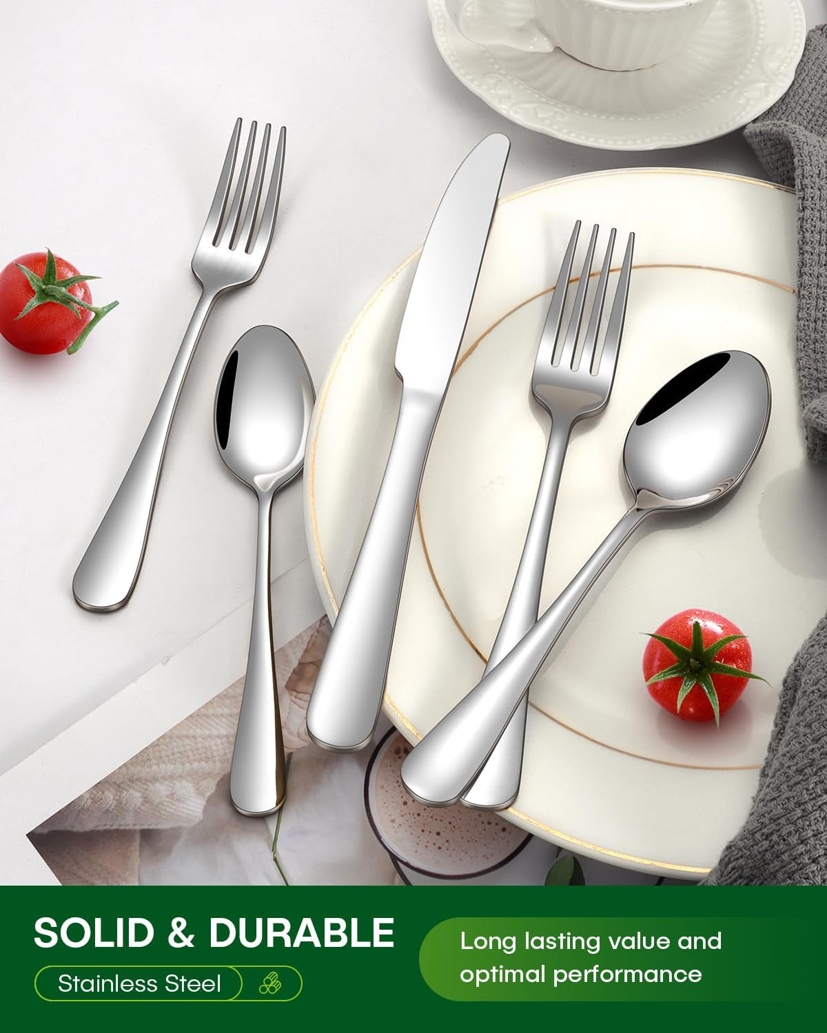 20 Piece Silverware Set, Stainless Steel Flatware Set for 4 Food Grade Novelty Flatware Cutlery Utensil Set Include Knife Fork Spoon Mirror Polished Dishwasher Safe