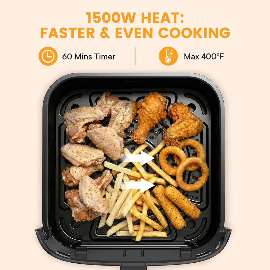 Air Fryer 4 Quart with Window, 1500W Digital Airfryer with 8 Presets, 60-Min Timer, Max 400°F, Auto Shut off & Nonstick Dishwasher Safe Basket, Shake Reminder for Small Kitchen