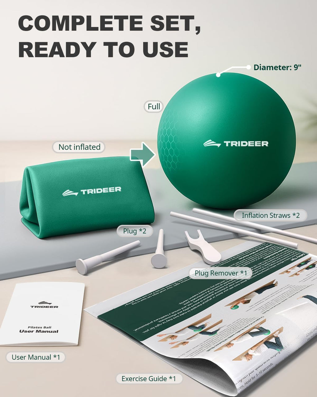 Exercise Balls Physical Therapy, 9 Inch Pilates Ball between Knees for Physical Therapy, Mini Exercise Ball - Yoga Ball, Small Workout Balls for Core Strength and Back Support with Guide