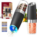 Gravity Electric Salt and Pepper Grinder Set Automatic Salt and Pepper Grinder Set with LED Light, Battery Operated, Adjustable Coarseness, Large Capacity, for Home Kitchen BBQ, Black