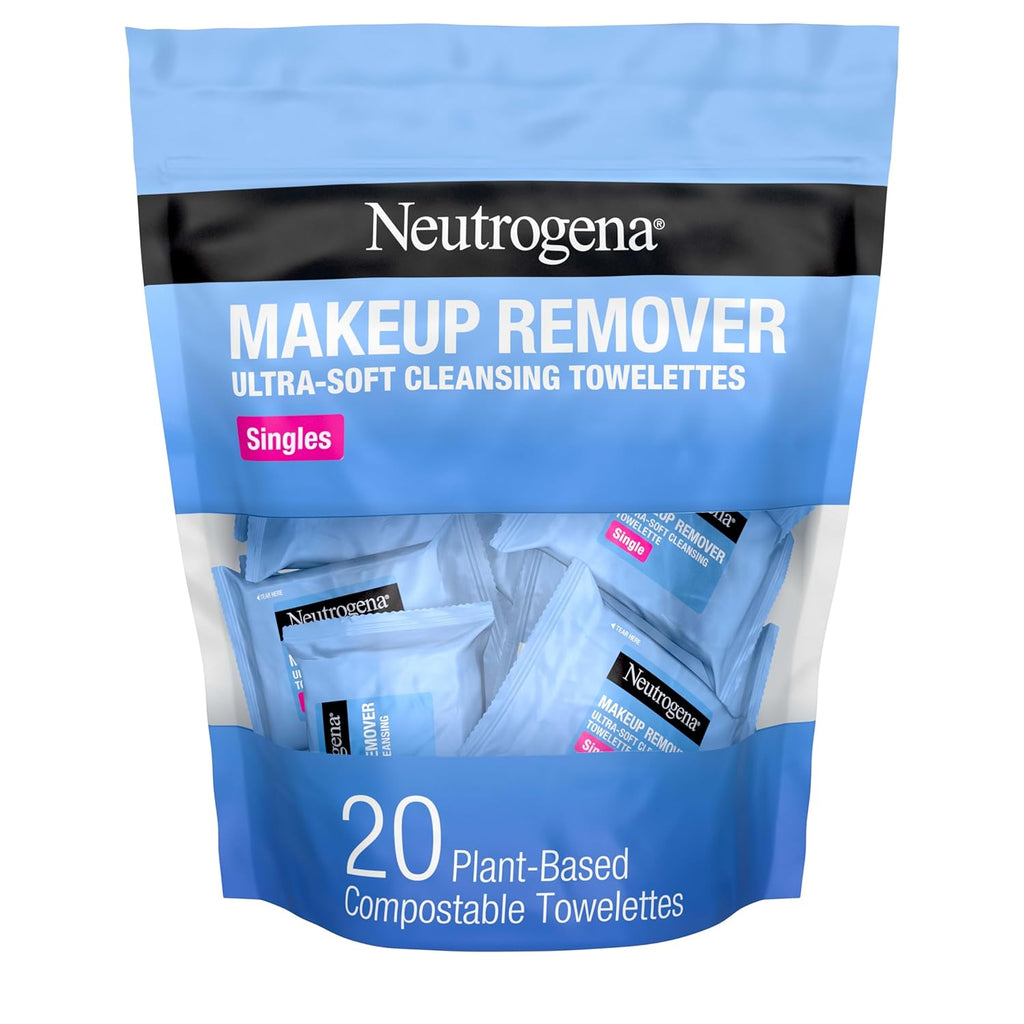 Neutrogena Makeup Remover Wipes, Daily Single Face Cleansing Towelettes, Makeup Removing Cleansing Wipes Removes Dirt & Oil, Alcohol-Free Face Towelettes, 20 Ct