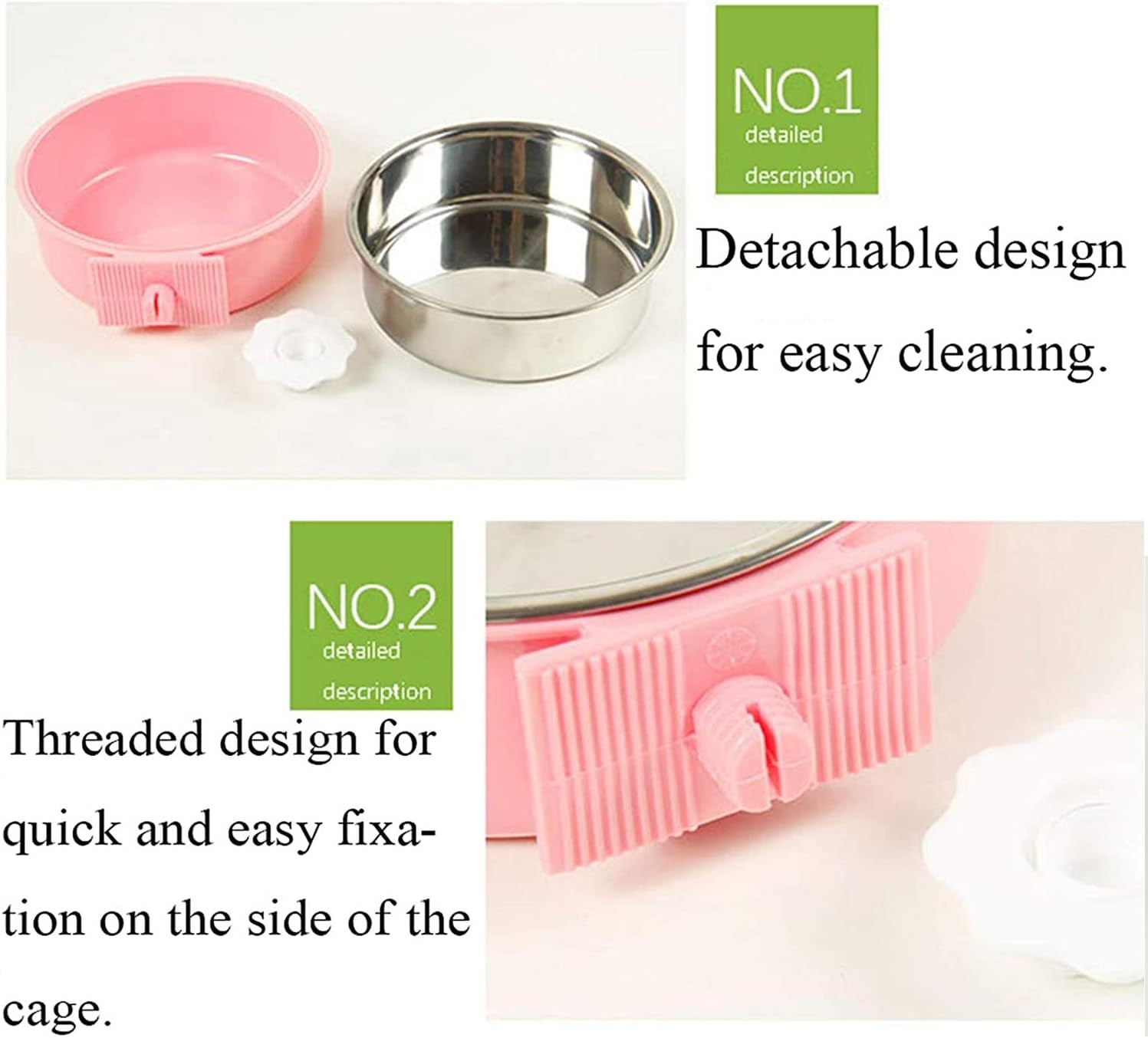 Stainless Steel Removable Pet Food Bowl, Anti-Overturn Water Feeder Container, Suitable for Small Dog/Cat/Rabbit, 2 Set of Crate Bowls, Easy to Install and Clean