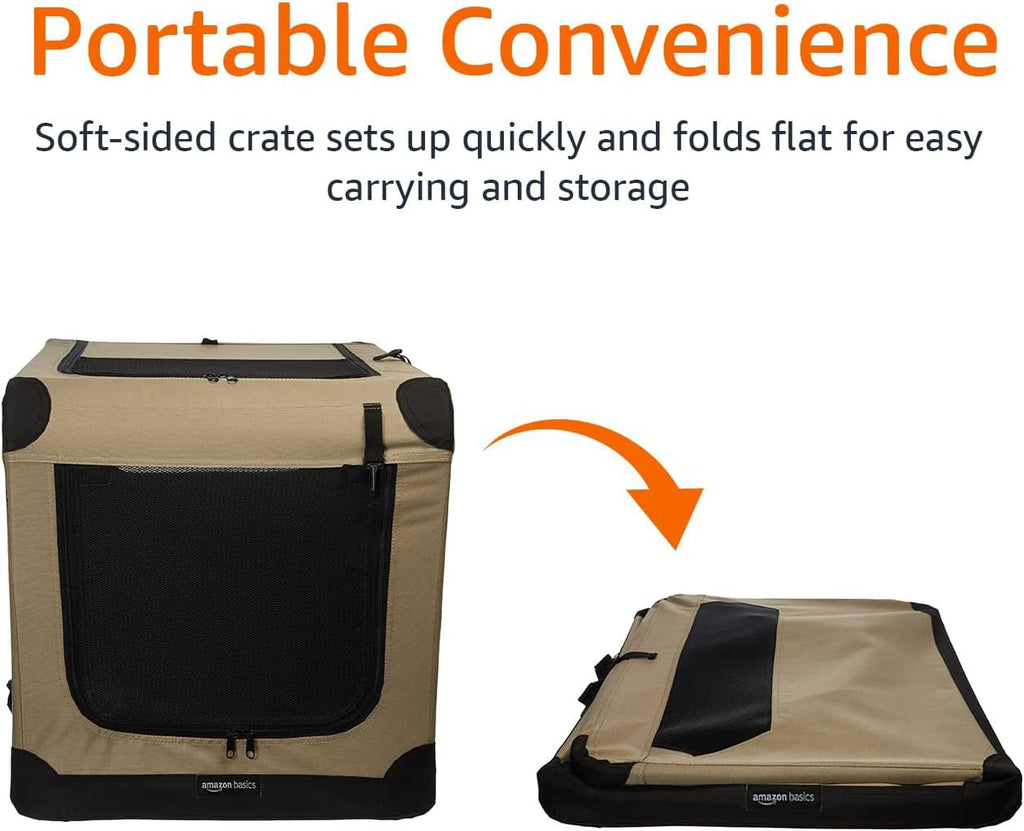 Portable Folding Soft Dog Crate, Double Door, Collapsible Travel Kennel, Easy to Assemble, Medium, 29.92" X 21.3" X 21.3", Tan