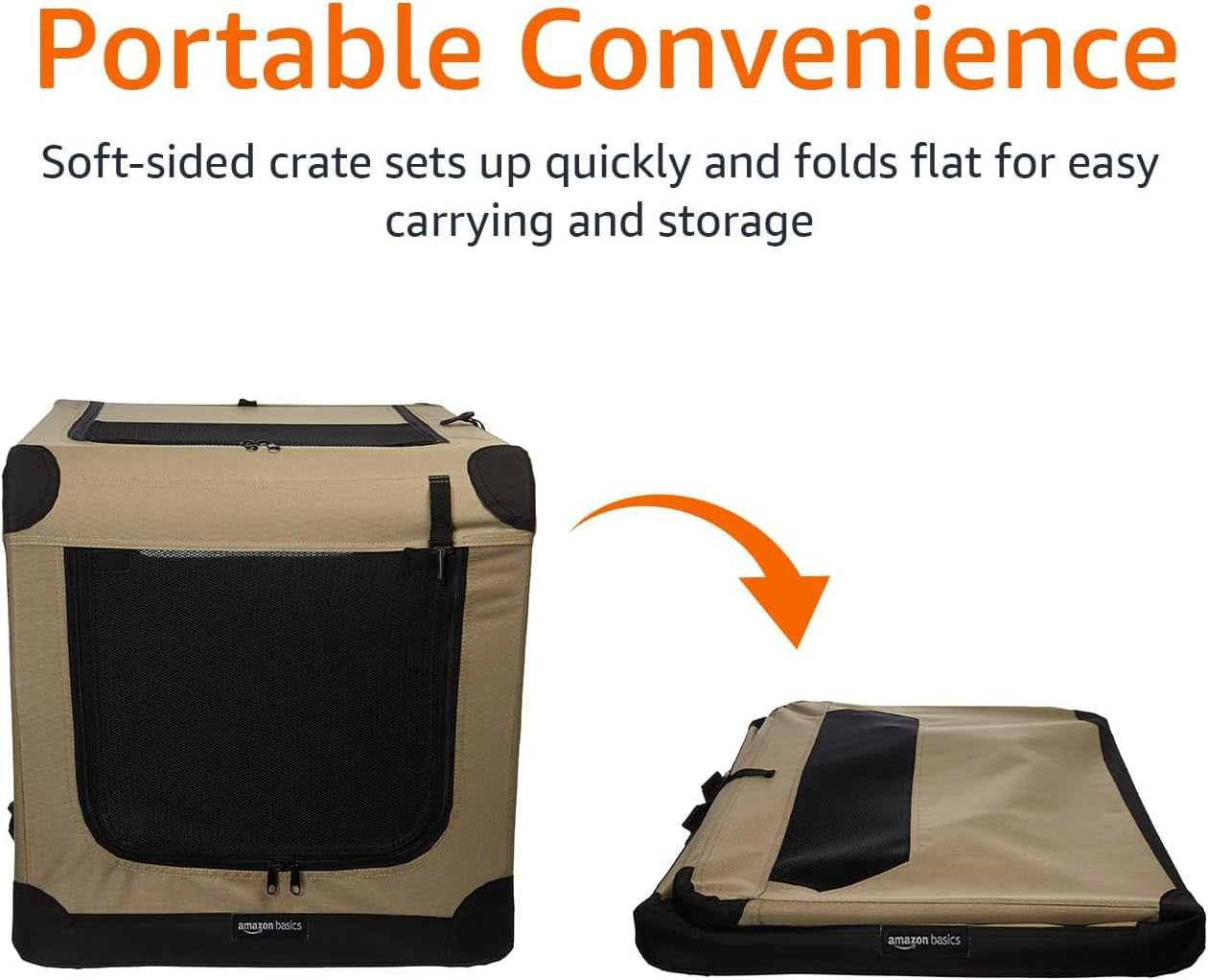 Portable Folding Soft Dog Crate, Double Door, Collapsible Travel Kennel, Easy to Assemble, Medium, 29.92" X 21.3" X 21.3", Tan