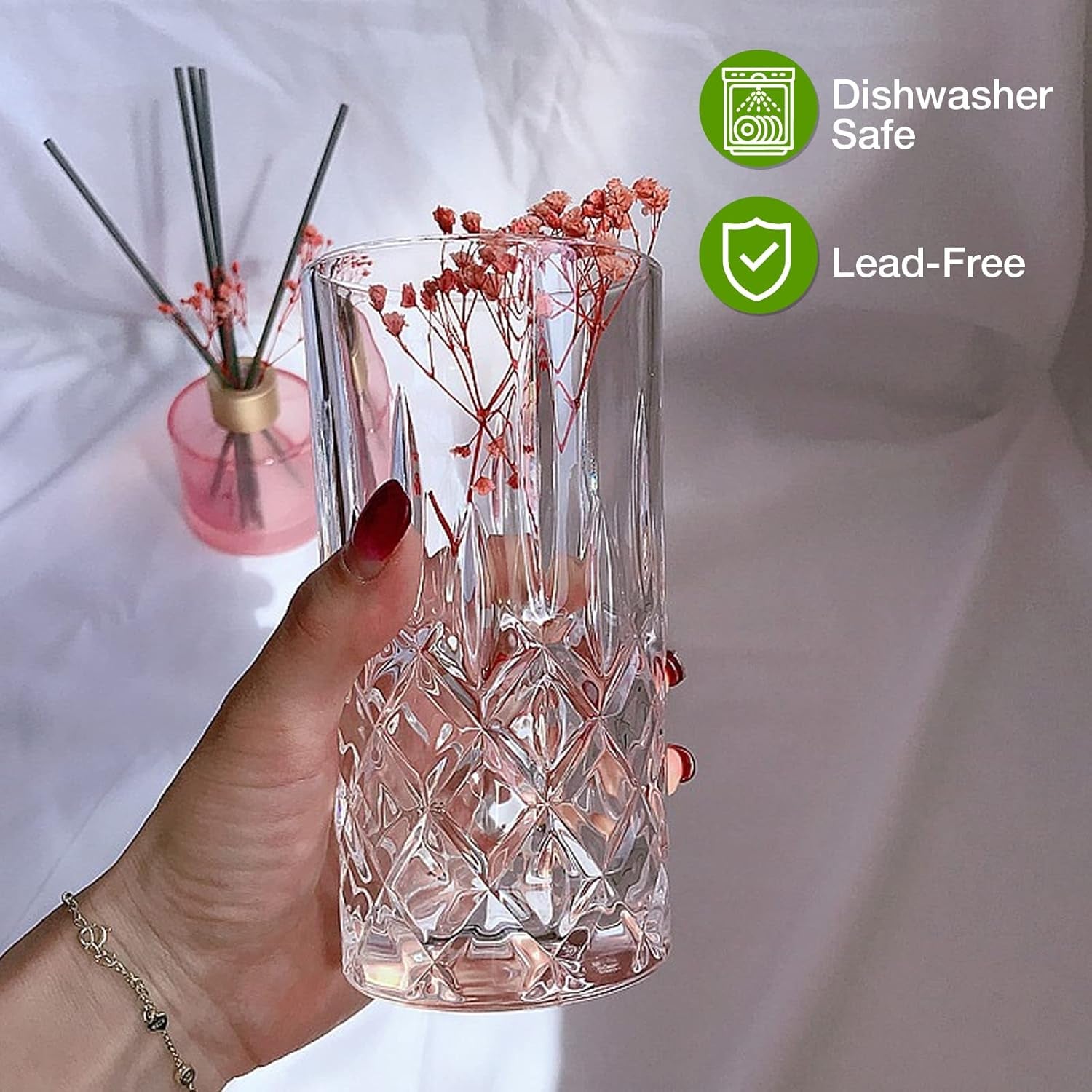 Drinking Glasses, 8 Piece Crystal Glass Cups, Mixed Glassware Set, 4 Pcs Crystal Old Fashioned 11Oz Highballs and 4 Pcs 11Oz Whiskey Glasses, Great for Cocktail, Whisky and Other Beverages