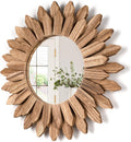 Wall Mirror Decorative 12 Inch Rustic Wood Mirror Sunburst Boho Mirror for Entryway Bedroom Living Room Bathroom House Warming Gifts New Home Essential Carbonized Black