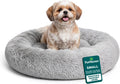 23" Calming Donut Dog Bed for Small Dogs & Cats, round Plush Donut Design with Soft Filling for Snuggling Comfort, Removable Washable Cover, Small, Shaggy Faux Fur, Mist Gray