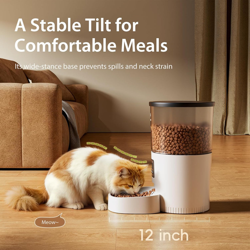 Automatic Cat Feeders, Timed Cat Dry Food Dispenser with Desiccant Bag, Dual Power Supply, Programmable Portion Size, 6 Meals, 20 Portions per Day, Auto Pet Feeder for Cats and Small Dog, White