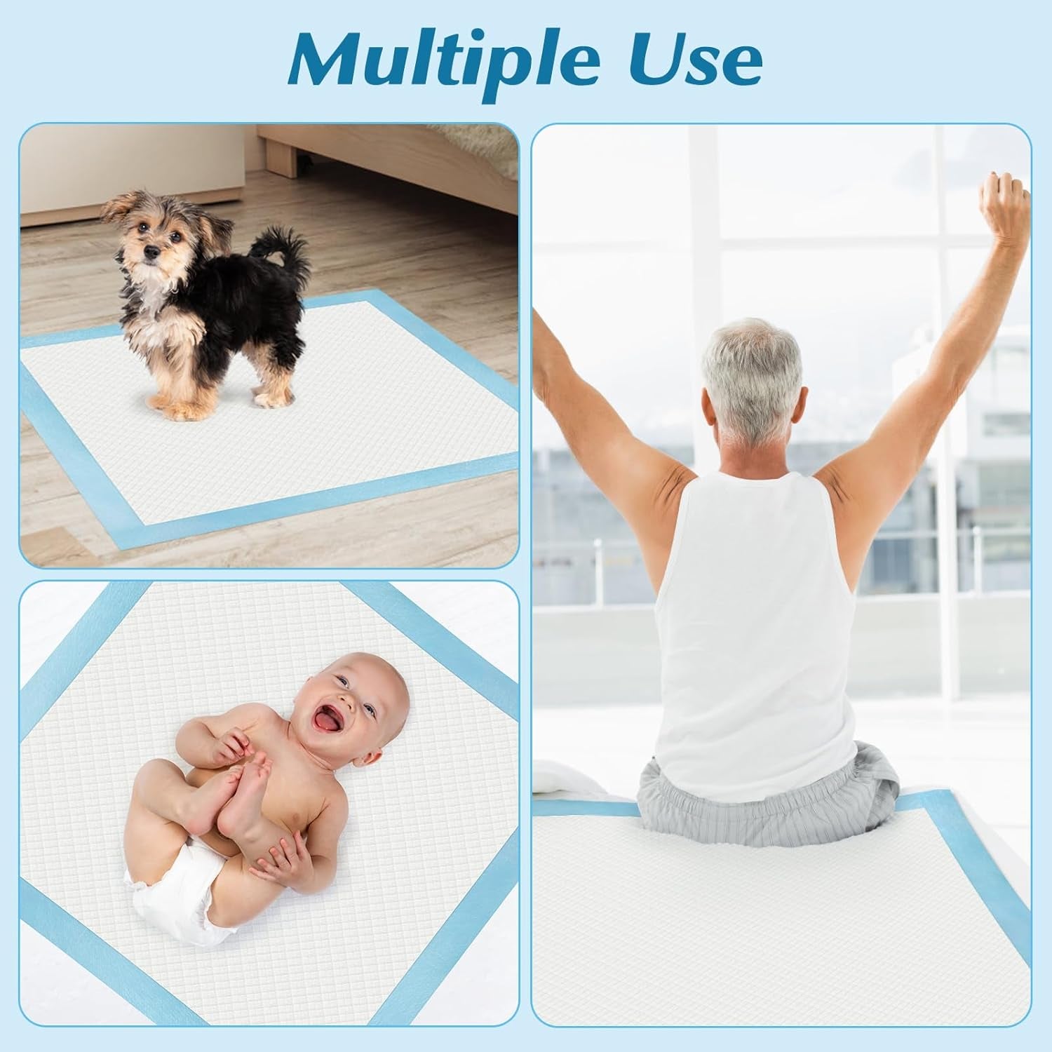 100 Count 22” X 22” Super Absorbency Disposable Underpads, Leakproof Quick Drying Disposable Pads for Baby, Puppy and Adults, Puppy Pads, Cat Pee Pads for Dogs, Potty Puppy Training Pads