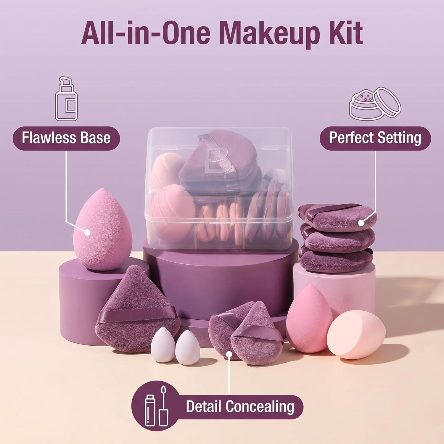 Makeup Sponge Set  Triangle Puff 14PCS Non-Latex Beauty Blender Sponges with Travel Case, Soft Makeup Puff for Foundation, Concealer, Cream & Powder, Face & Eye Blending for Sensitive Skin