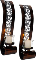 Wall Sconce 14.4 X 3.5 Inch, with Tea Light Candle Holder Antique Bronze Style Metal Wall Art Decorations for Living Room, Bathroom, Dining Room and Office, Set of 2