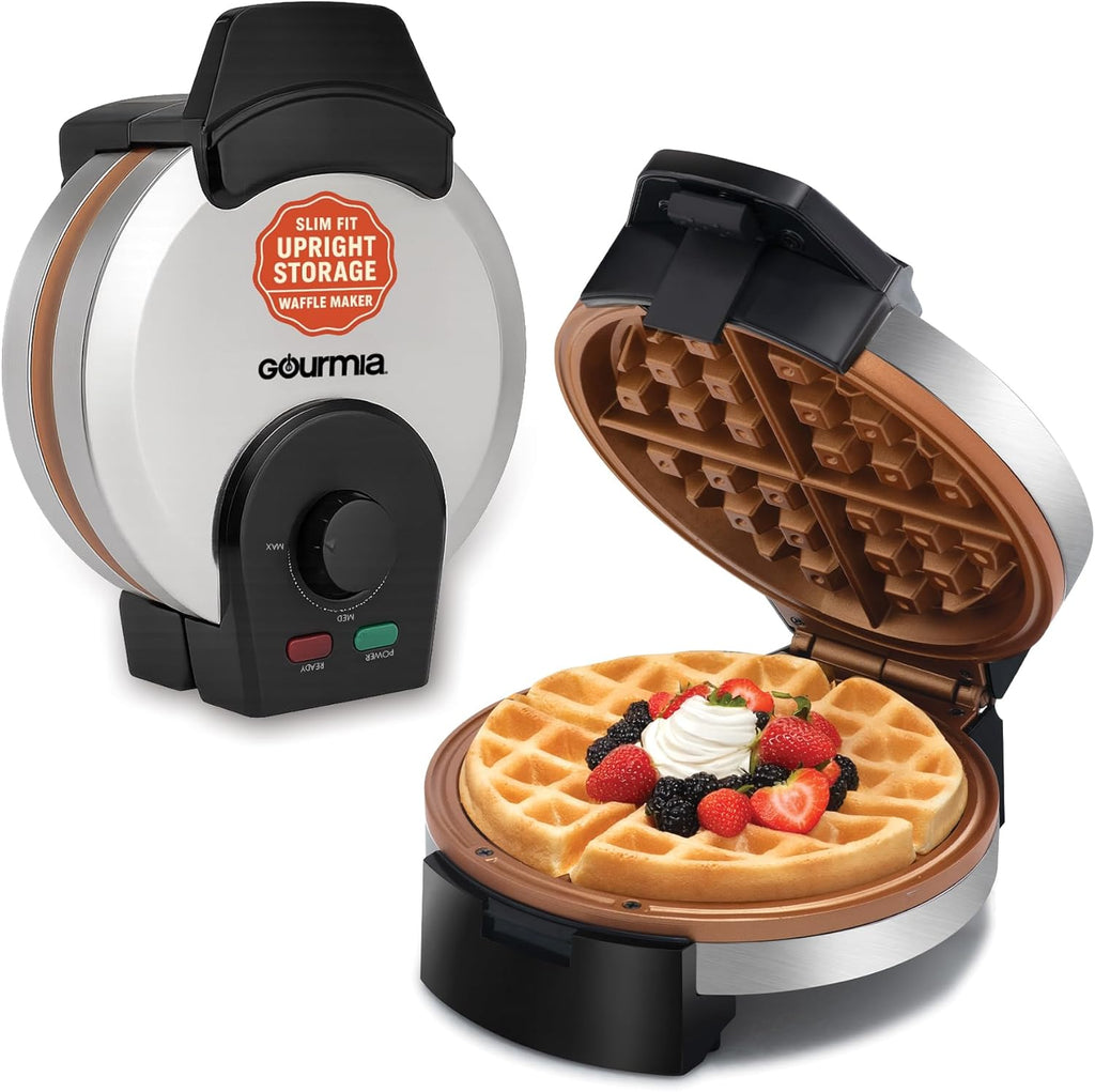 Belgian Waffle Maker – Compact Design with Upright Storage, Adjustable Browning, and Easy-Clean Nonstick Ceramic Plates, Stainless Steel