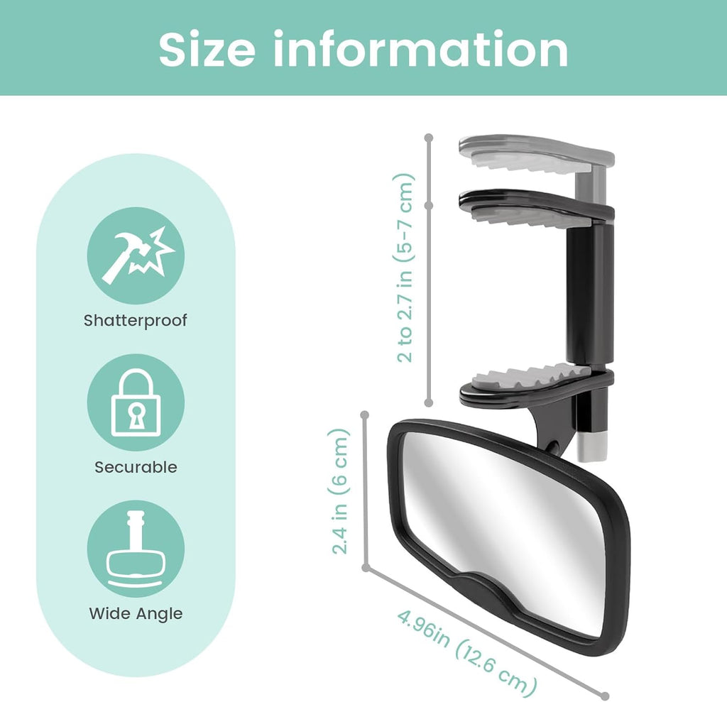 Clip Baby Car Mirror – Rear Facing Car Mirror for Baby, Over-The-Mirror Design, Shatterproof Glass, 360° Swivel, Universal Fit for Rearview Mirror – Toddler Car Safety Essential, Baby Car Accessories