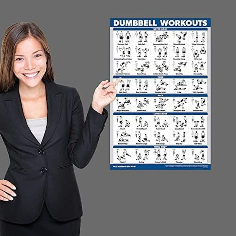 Dumbbell Workout Exercise Poster - Free Weight Body Building Guide | Home Gym Chart - LAMINATED, 18" X 24"