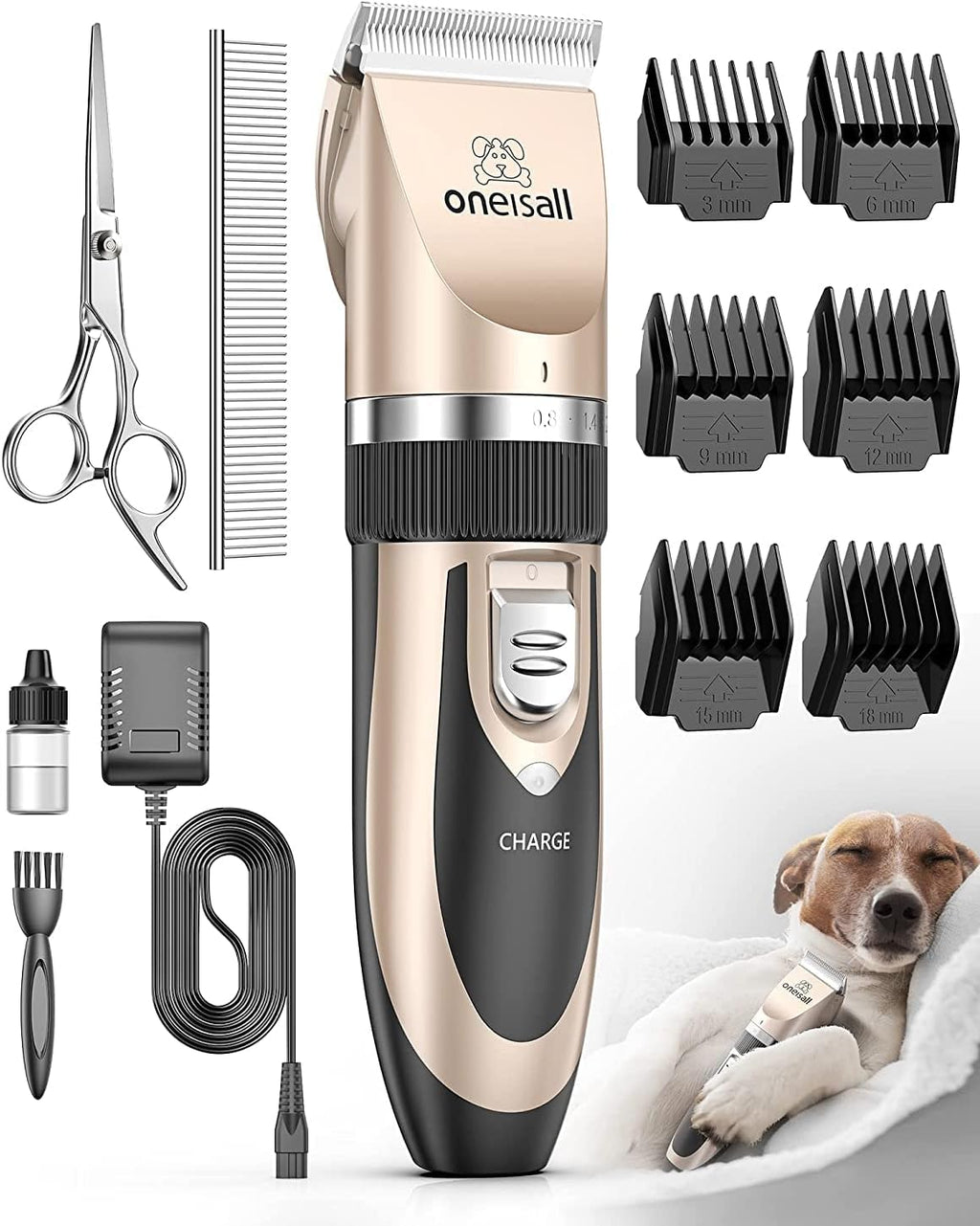 Dog Clippers Low Noise, Dog Grooming Kit with Rechargeable, Pet Shaver Cordless Electric Quiet Hair Clipper Set for Dogs Cats Pets（Gold）