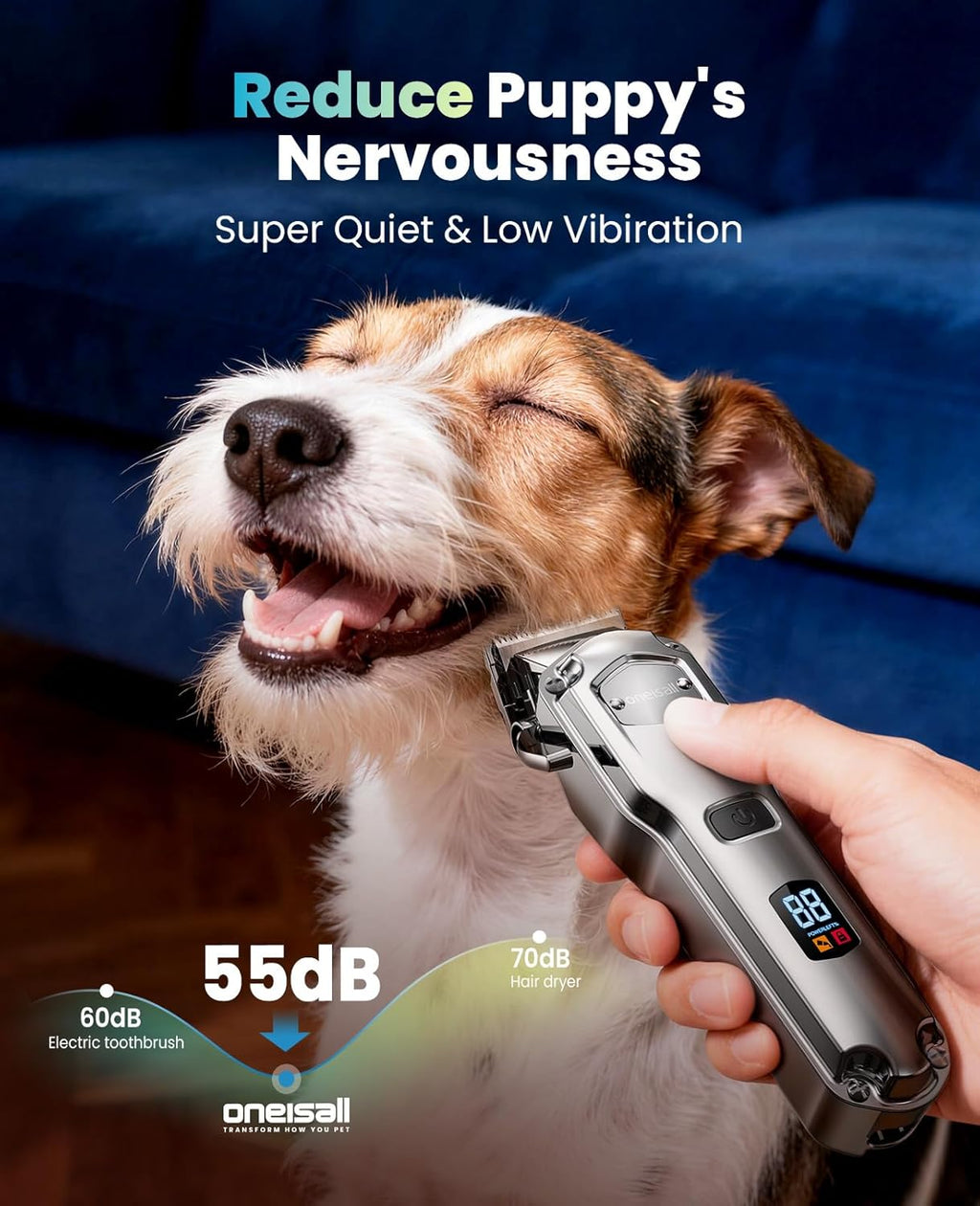 Dog Clippers for Grooming for Thick Heavy Coats/Low Noise Rechargeable Cordless Pet Shaver with Detachable Stainless Steel Blade/Waterproof Dog Shaver for Dogs Pets and Animals (Silver)