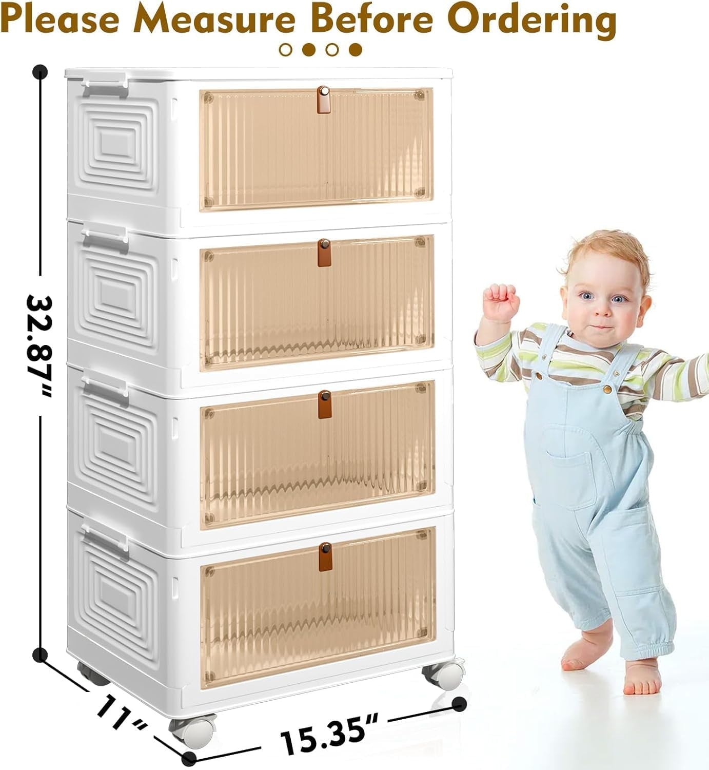 4 Tier Plastic Storage Bins with Lid 23QT - Stackable Storage Bins with Wheels, Organizers and Storage, Plastic Storage Cabinet Organization and Storage for Living Room,Office,Dorm