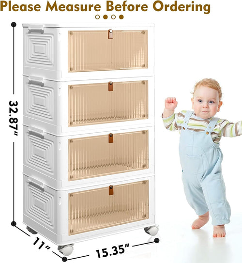 4 Tier Plastic Storage Bins with Lid 23QT - Stackable Storage Bins with Wheels, Organizers and Storage, Plastic Storage Cabinet Organization and Storage for Living Room,Office,Dorm