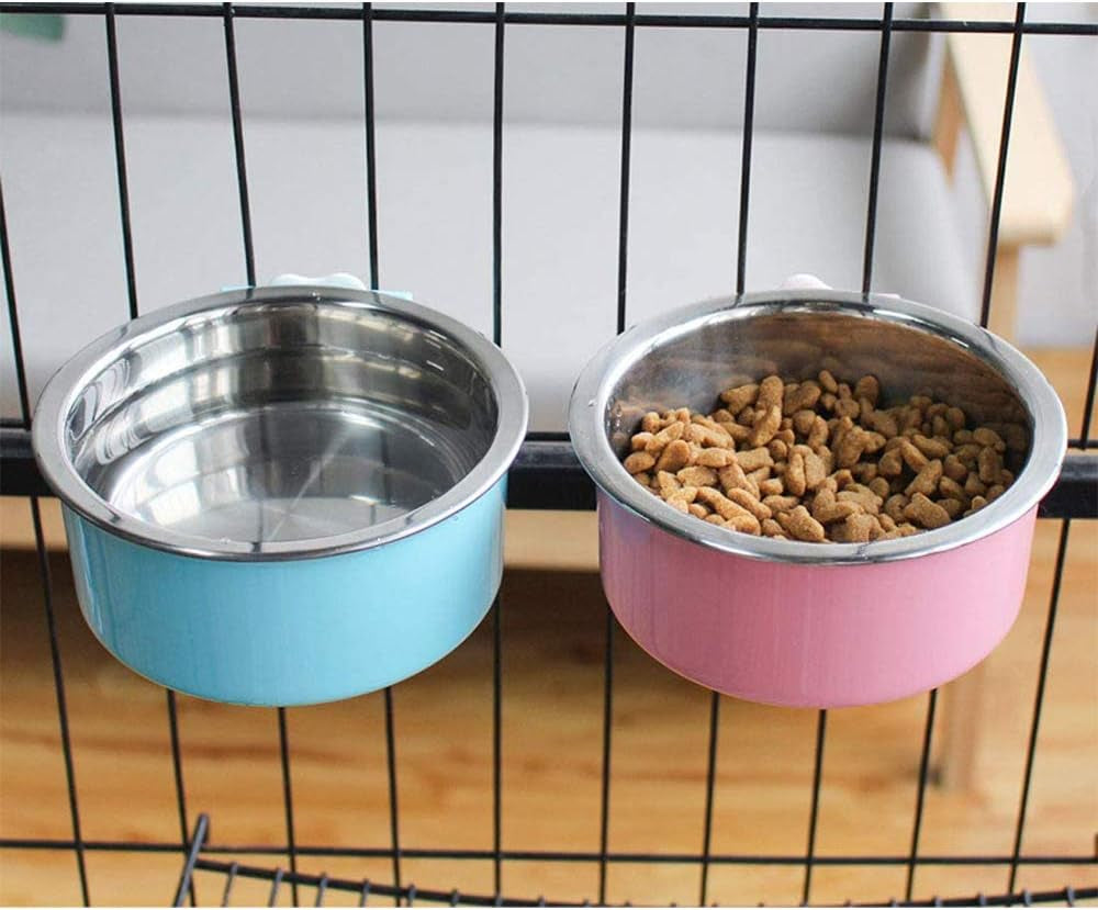 Stainless Steel Removable Pet Food Bowl, Anti-Overturn Water Feeder Container, Suitable for Small Dog/Cat/Rabbit, 2 Set of Crate Bowls, Easy to Install and Clean