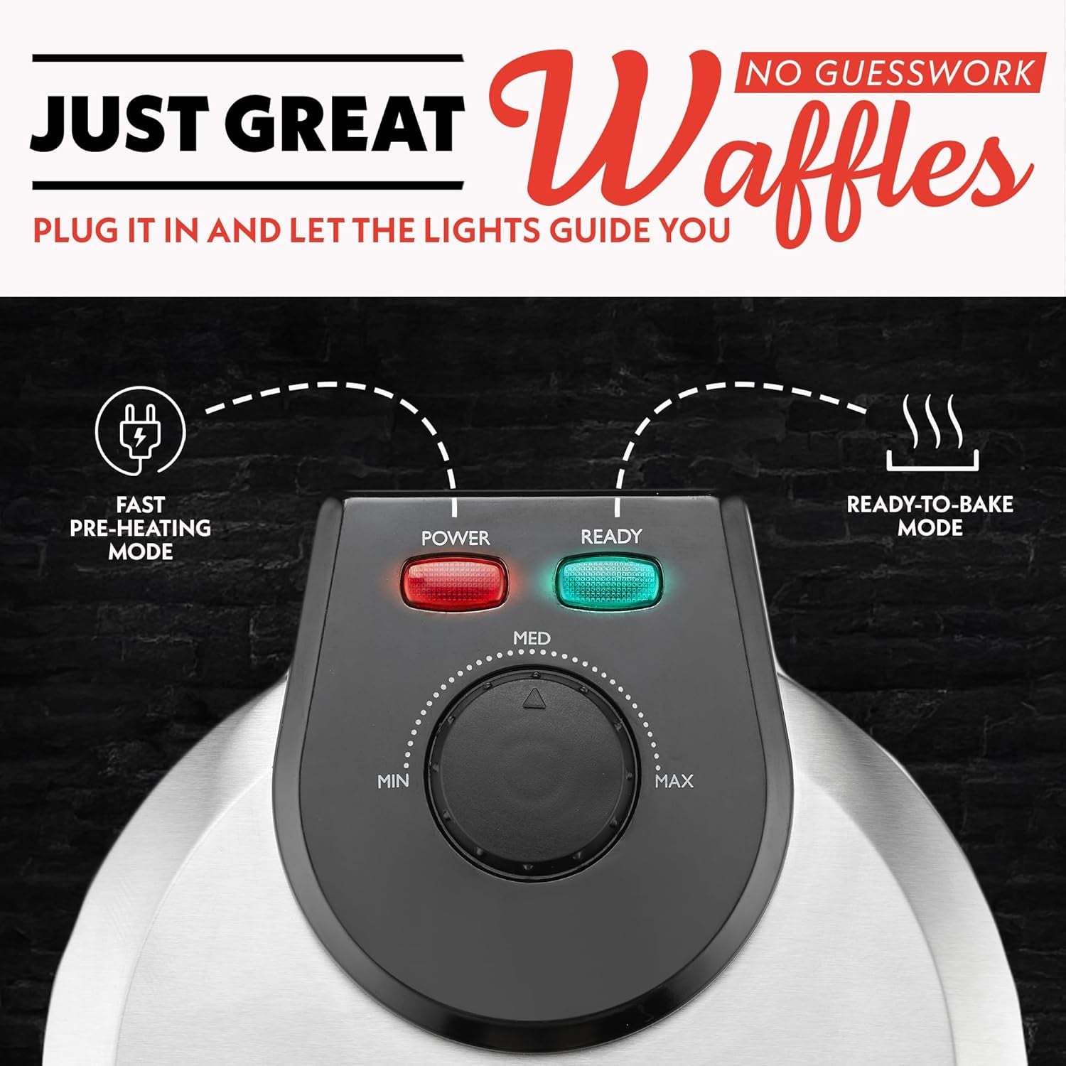 Belgian Waffle Maker – Compact Design with Upright Storage, Adjustable Browning, and Easy-Clean Nonstick Ceramic Plates, Stainless Steel