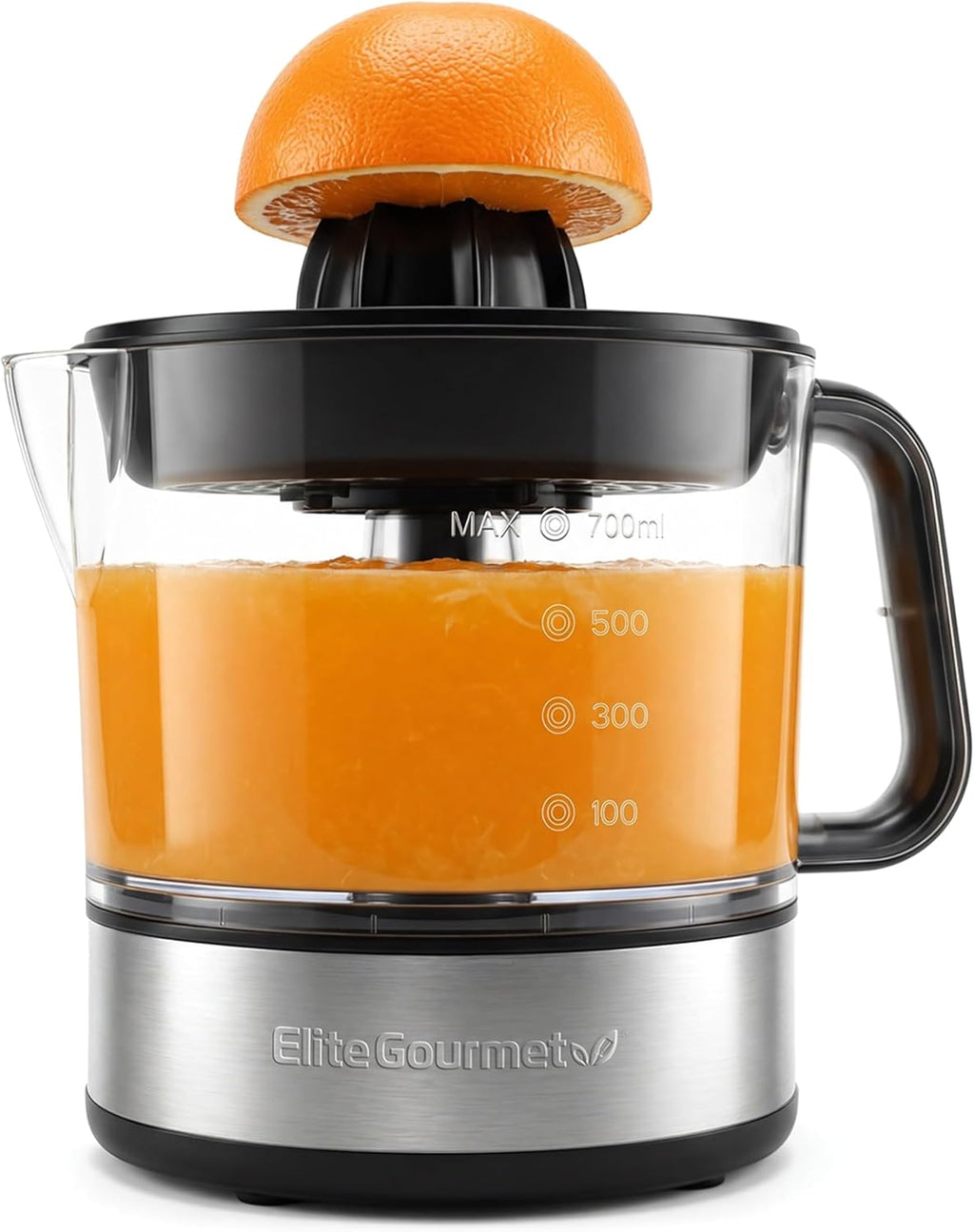 ETS623 Bpa-Free 40-Watt Electric Citrus Juicer, Compact, Large Volume, Pulp Control, Oranges, Lemons, Limes, Grapefruits with Easy Pour Spout, 24Oz, Black/Stainless Steel