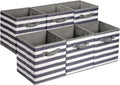 Collapsible Fabric Storage Bins with Handles, Cube Organizer for Home Organization, .5"X.5"X11", White/Light Grey Stripe, 6-Pack