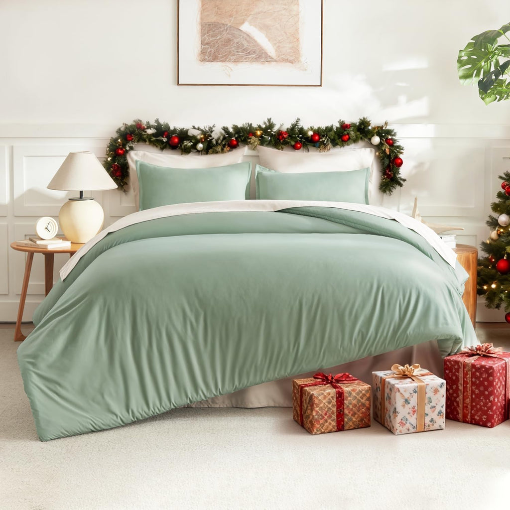 Queen Comforter Set Sage Green, 3 Pieces Lightweight Comforters Queen Size Solid Bedding Comforters Sets, down Alternative Comforter Bed Set Quilt Blanket