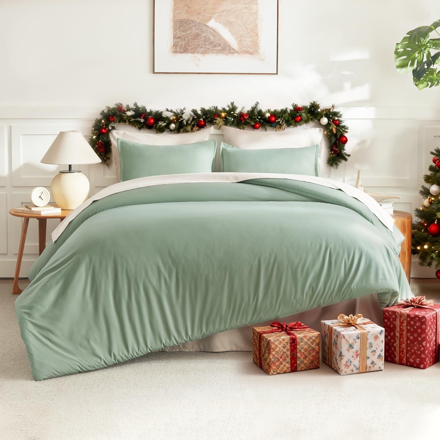 Queen Comforter Set Sage Green, 3 Pieces Lightweight Comforters Queen Size Solid Bedding Comforters Sets, down Alternative Comforter Bed Set Quilt Blanket