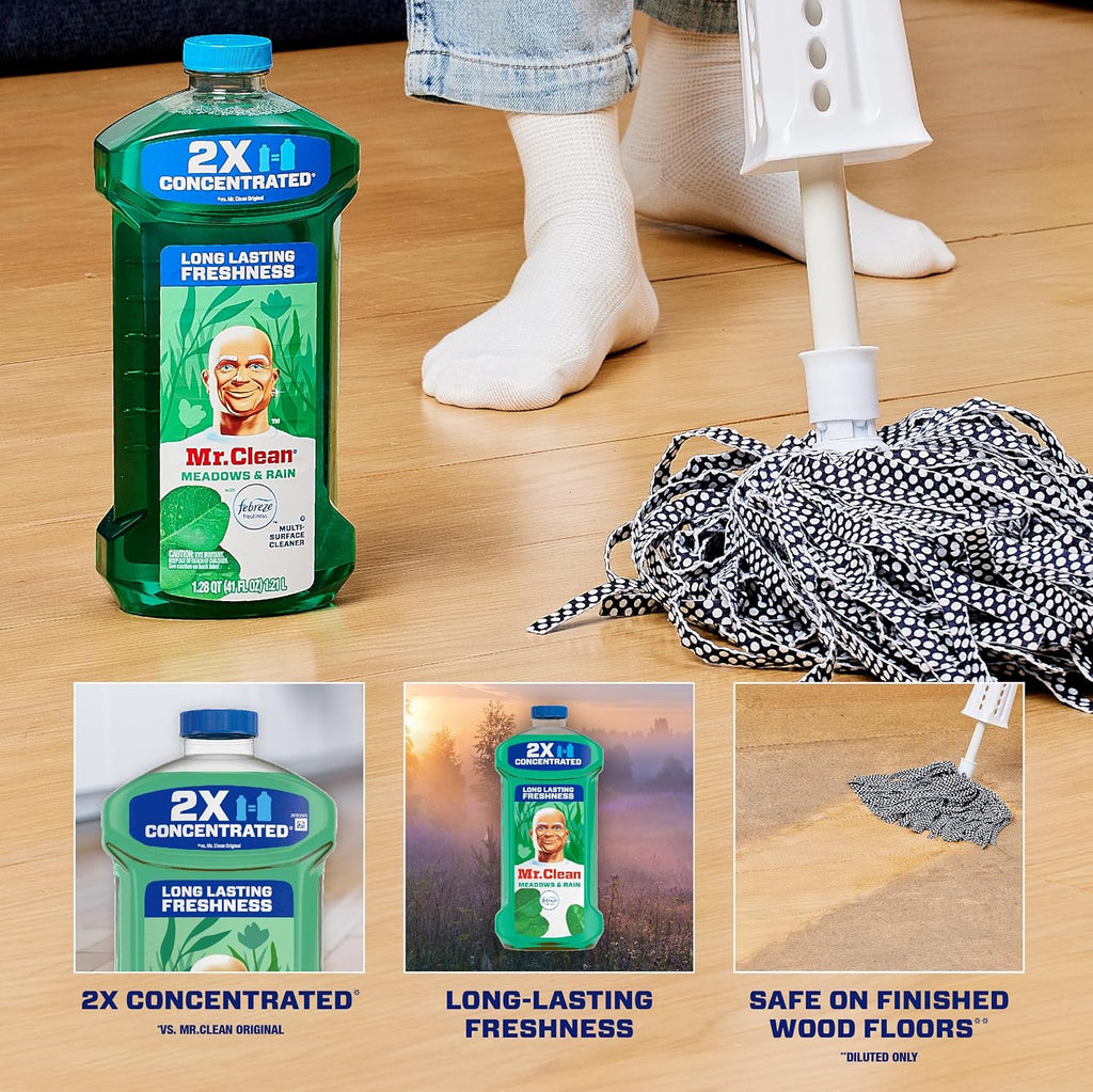 All Purpose Cleaner, Floor Cleaner for Mopping Home, Bathroom, & Kitchen, Cleaning Liquid for Mop & Bucket, Cleaning Supplies, Multi-Surface Dilutable, Meadows & Rain, 41Oz