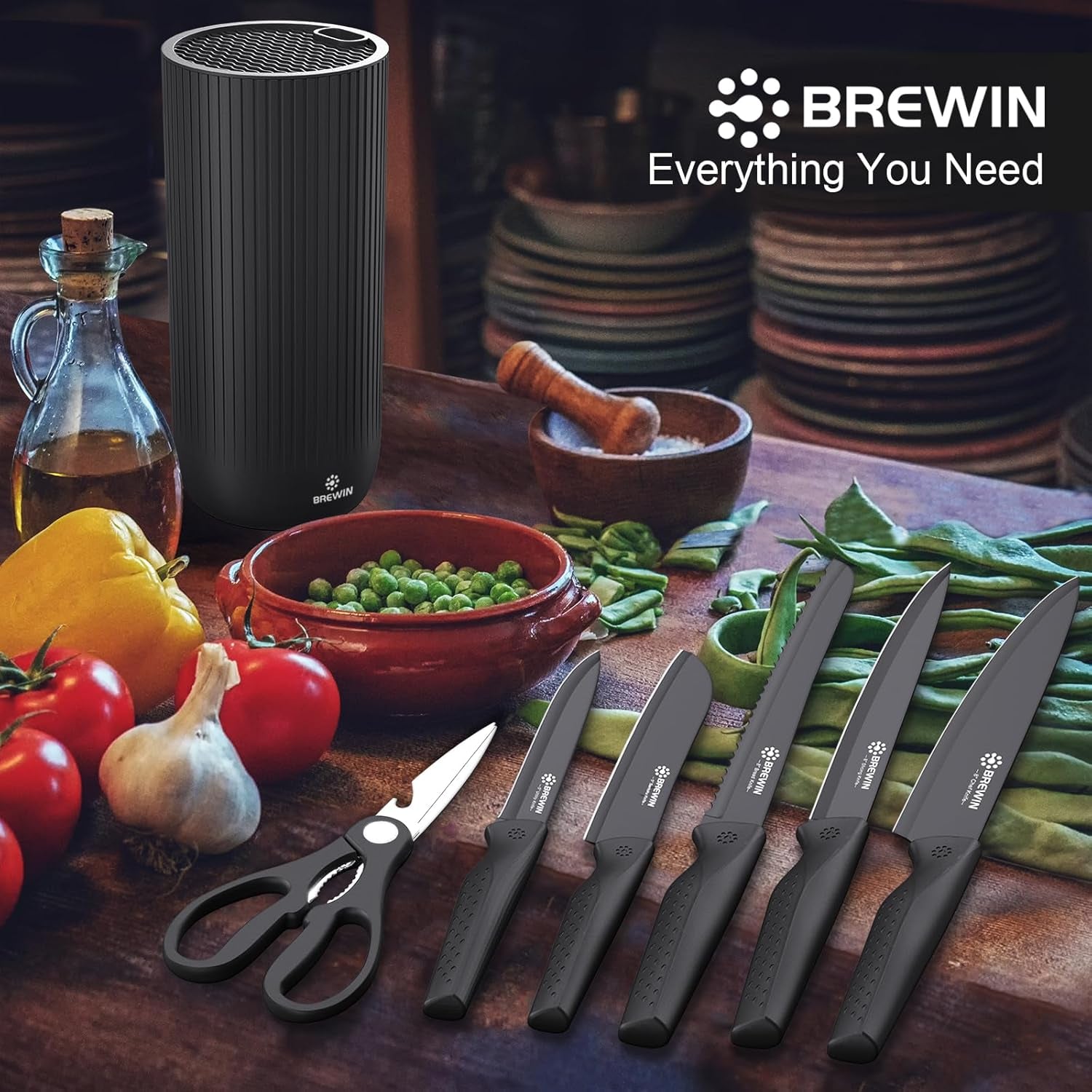 Knife Set, Kitchen Knife Set, Knives Set for Kitchen, Universal Knife Block, Utility Knife Block Set, New Home Essentials, Apartment Essentials, Dishwasher Safe