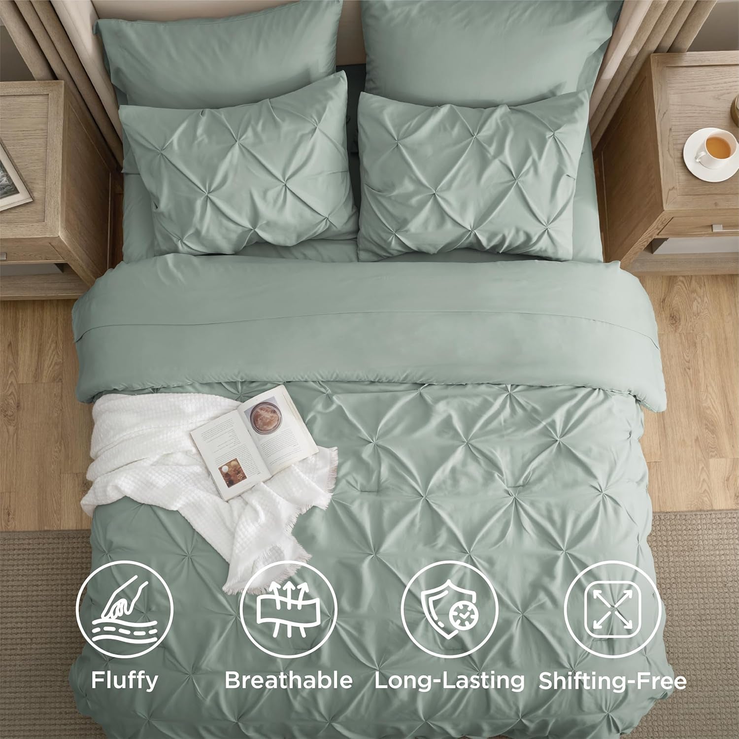 Bedsure Sage Green Comforter Set - Bed in a Bag Queen Size Bedding 7 Pieces, Green Decor Gift for Family, All Season down Alternative Comforter with Sheets, Pillowcases & Shams